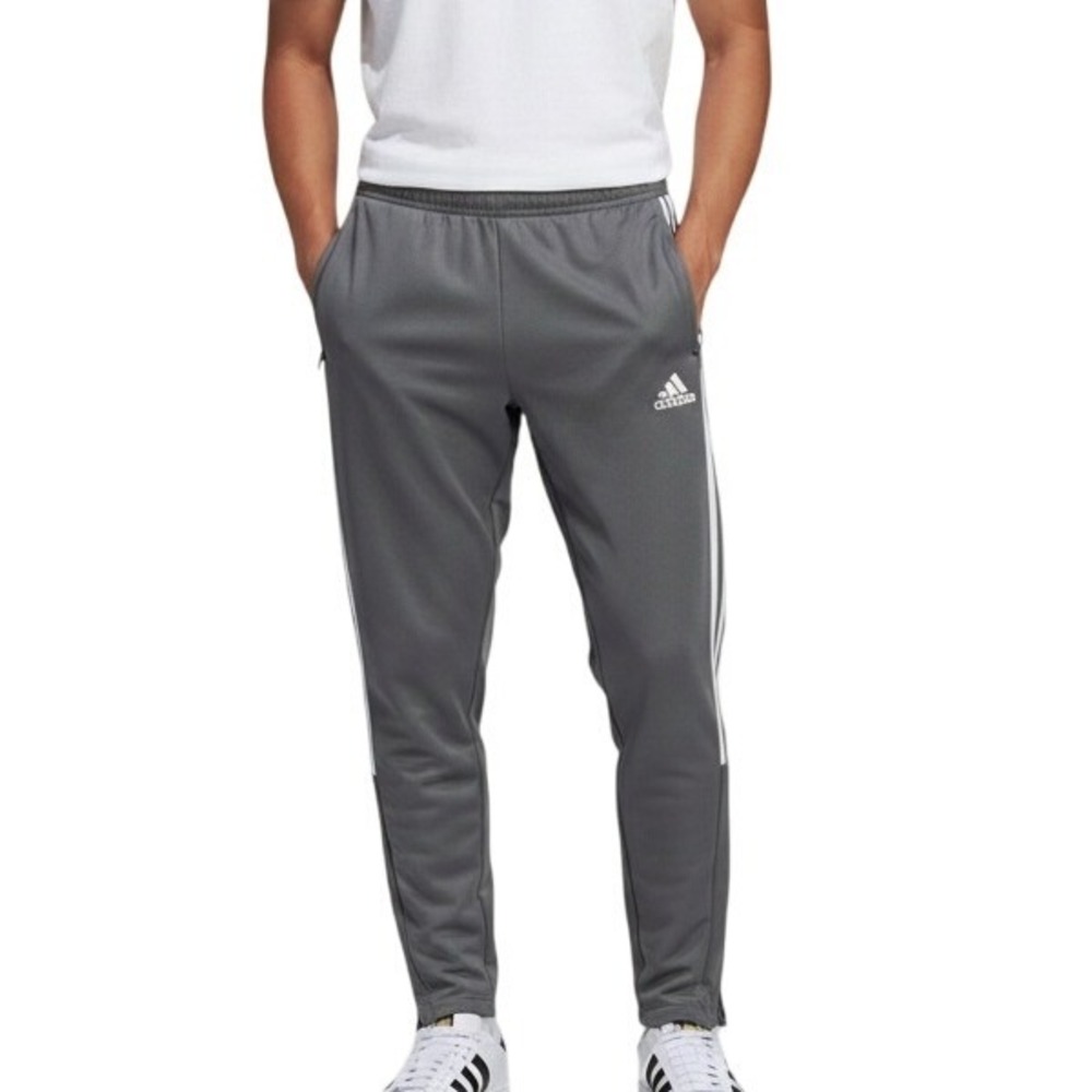 Adidas Fleecy-Soft Pants Men's Small Dark Gray 3 Striped Regular Fit Tapered Leg